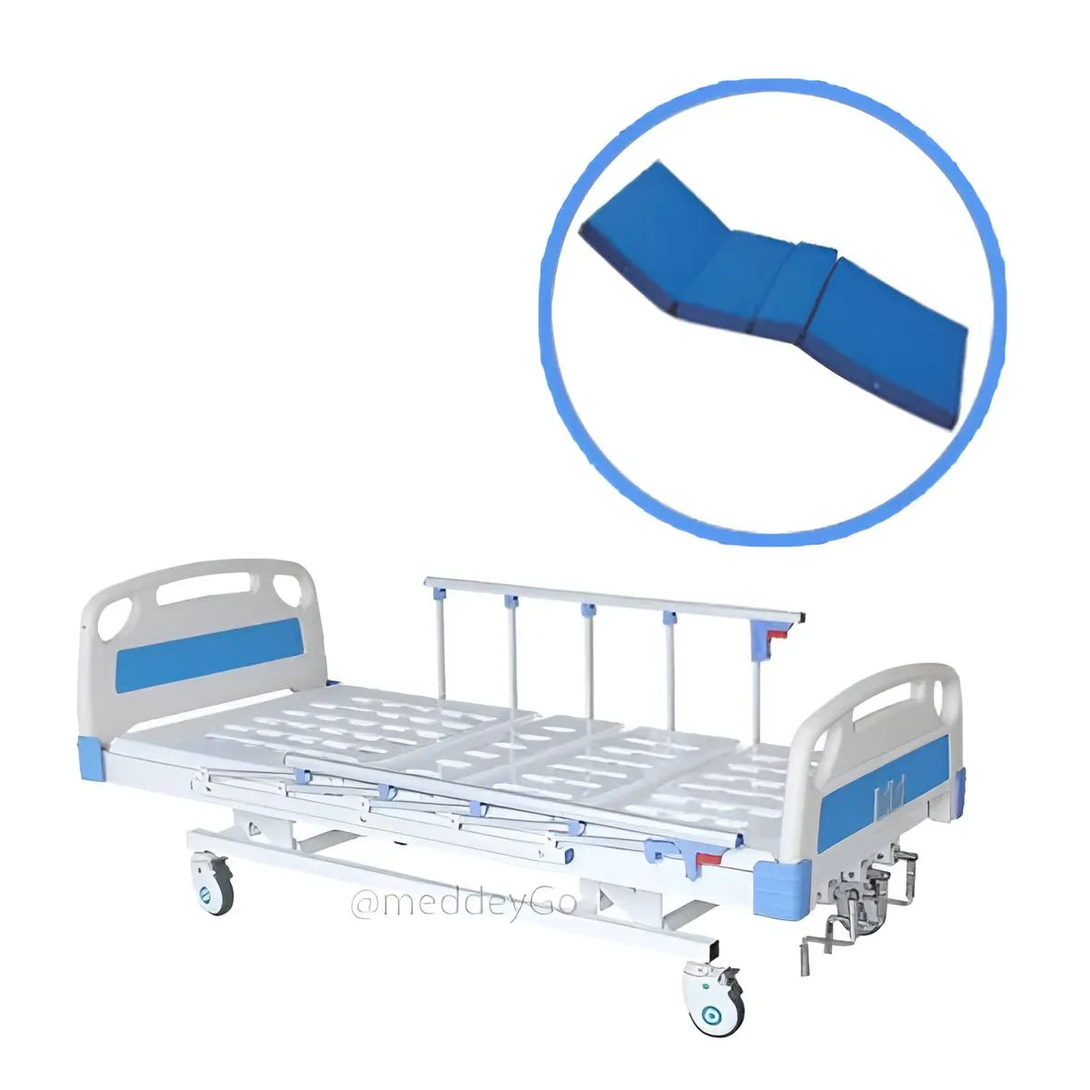 5 Function Mechanical ICU Hospital Bed with ABS Panels, MS Side Rails, & Wheels (Mattress Option Available)